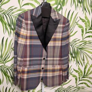 J.Crew Ludlow Limited Edition Plaid Tuxedo Blazer Mens Small Satin Lapel NEW